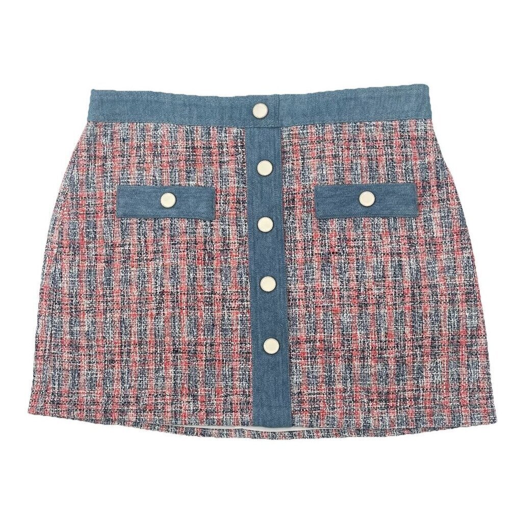 House of Harlow Tweed Retro Mini Skirt Red Blue Sz 12